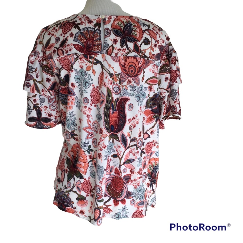 LOFT Multi Color Floral Mixed Ruffle Top S - Picture 2 of 9